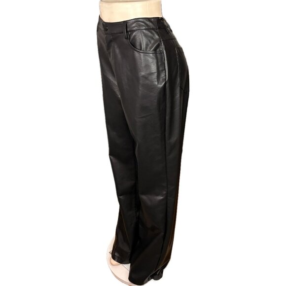 WAYF & Sloane Nordstrom XL Black Faux Leather Zip Snap Fly Pockets Flared Pants - Picture 5 of 6